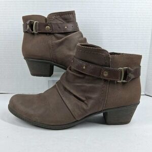 Earth Origins Meryl Brown Leather Ruched Ankle Boots Womens 10M Buckle Zip 2018F